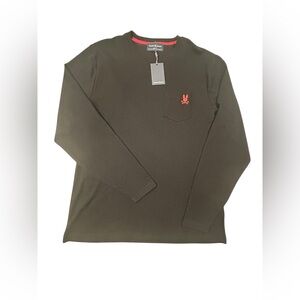 Psycho Bunny Men’s  Black Long Sleeve Waffle Lounge Tee with Red Logo XXL NWT